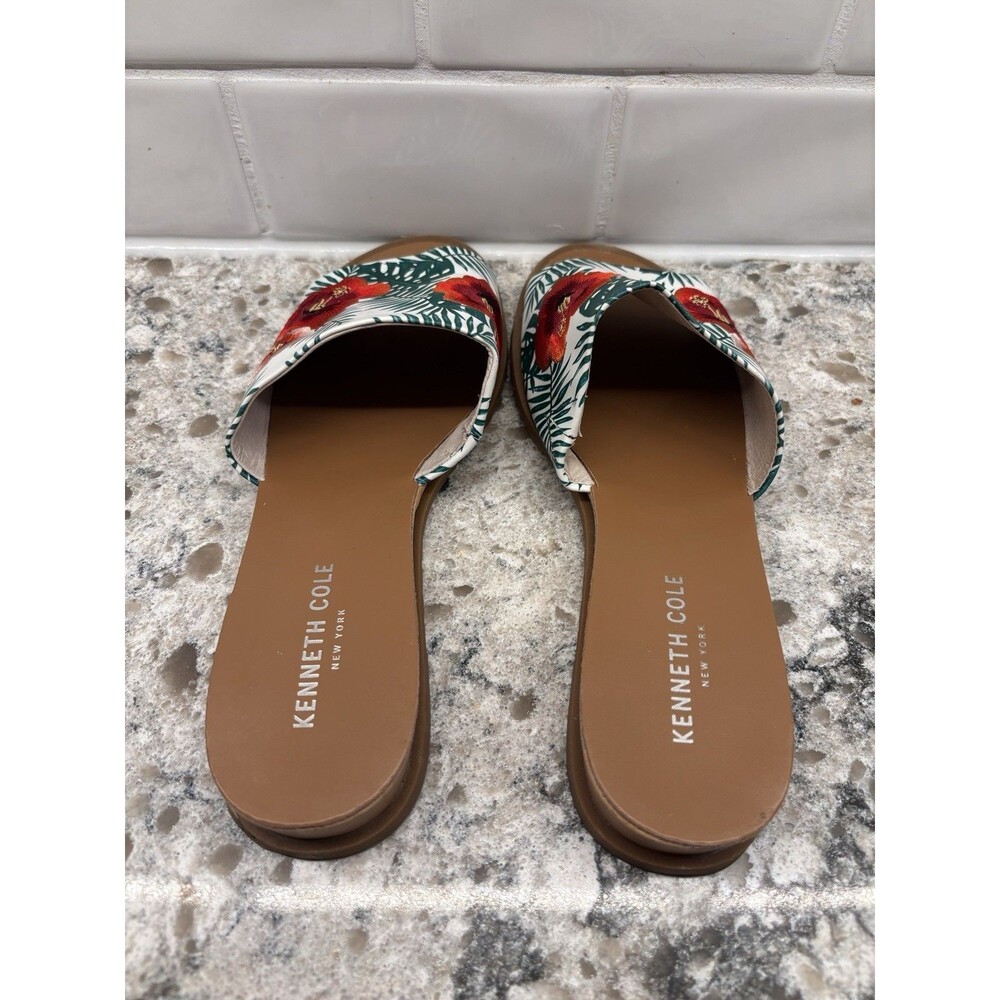 Kenneth Cole Women’s 8.5 Joanne Embroidered Slides Flats Red Palm Print Resort - Picture 5 of 8